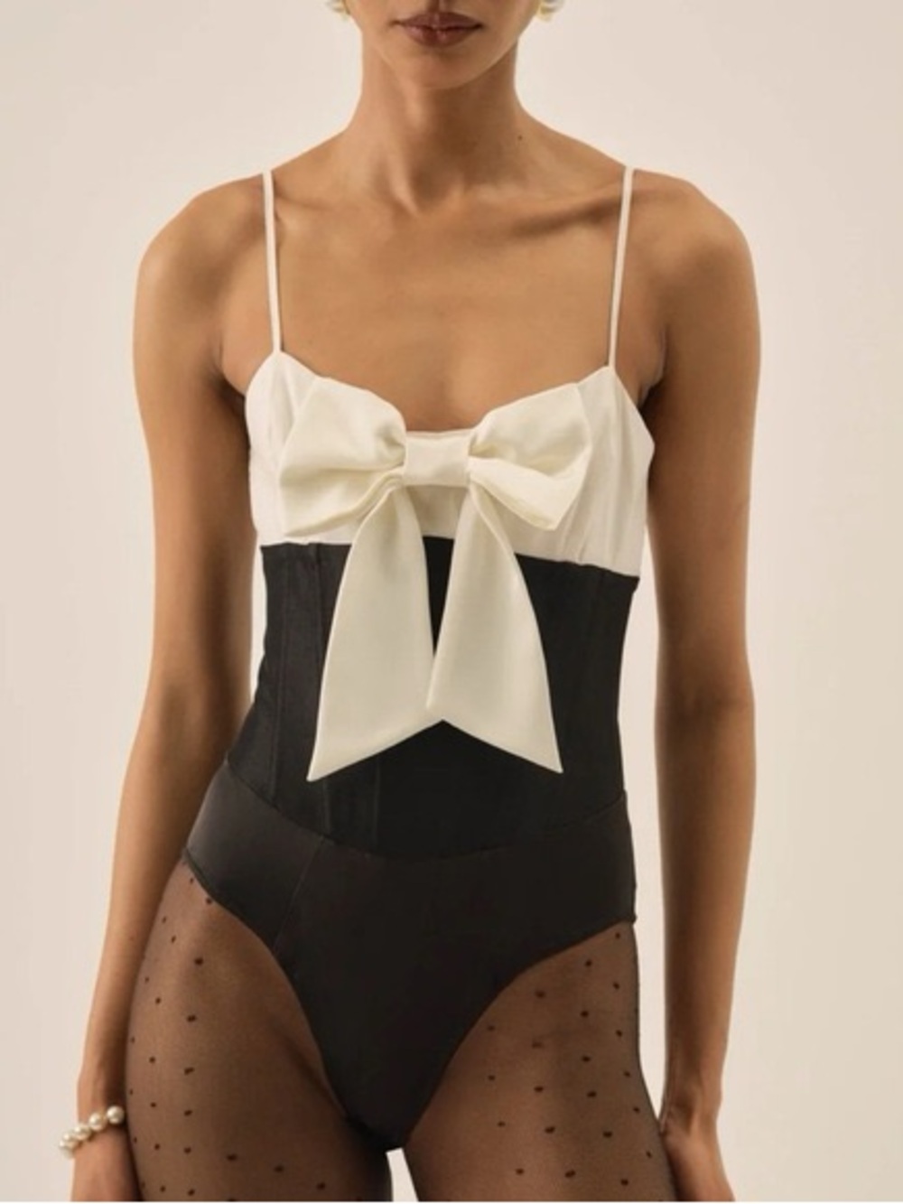 $189 NWT For Love and Lemons “Emalie” Taffeta Bodysuit in Black Sz Small